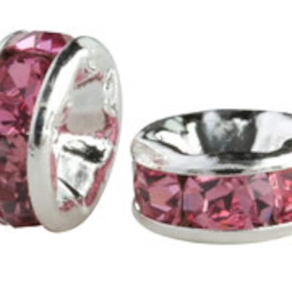 Paquet de 20 Rondelles de 4mm plaqué argent en Rose Rose (sku 2828 - CCR-SP-4-RO)