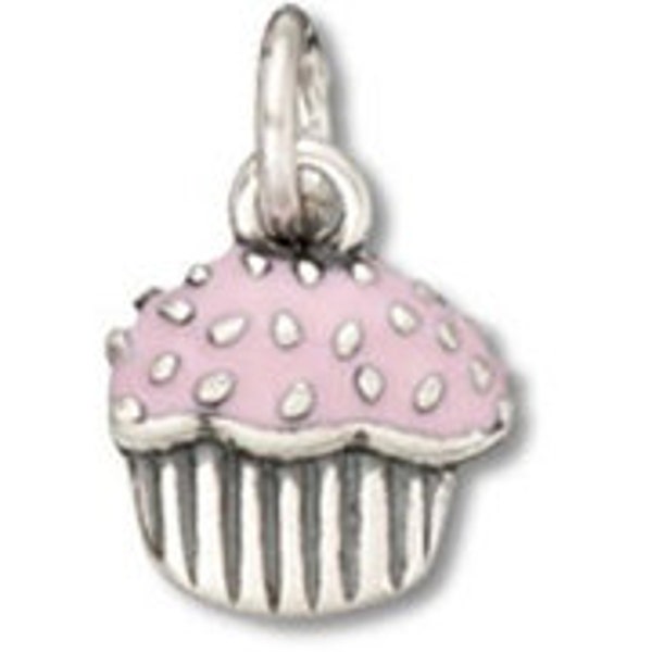 Argent sterling et émail 13x9mm Strawberry breloque Cupcake (sku 1208 - CHSS-FO-B)