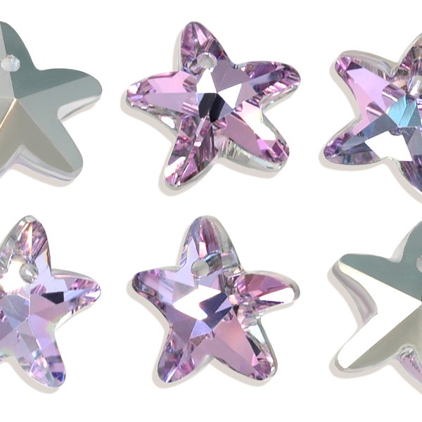 Set of 6 Czech Crystal Starfish Pendants in 14mm Vitrail Light Pink Blue (Sku 1646 - CC-STF-14-VL)