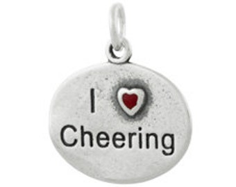 Sterling Silver and Glass Enamel 16x12.5mm I Love Cheering Charm (sku 3309 - CHSS-SP-D)