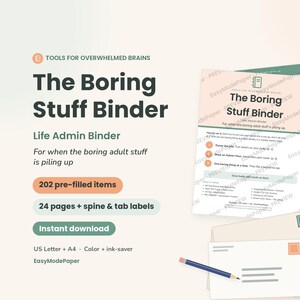 Life Admin Planner Printable, Bill Tracker, Important Documents Checklist, ADHD Adulting Binder for Overwhelm