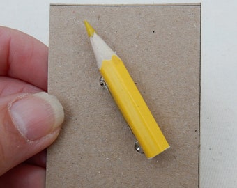 Yellow pencil brooch - perfect for teachers and illustrators, perfect cracker gift or stocking filler