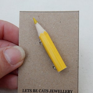 Yellow pencil brooch - perfect for teachers and illustrators, perfect cracker gift or stocking filler