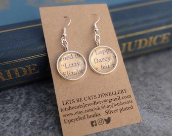 Pride and Prejudice gift for Jane Austen lover - Mr Darcy earrings gift for book lover, Jane Austen quote, romantic gift