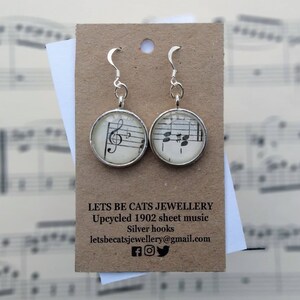 Upcycled music note earrings perfect gift for music lover