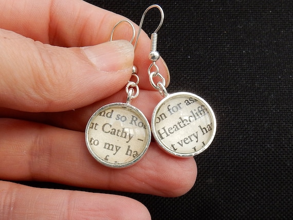 Wuthering Heights Earrings – Cathy and Heathcliff, Upcycled Book Jewelry, literary booklover