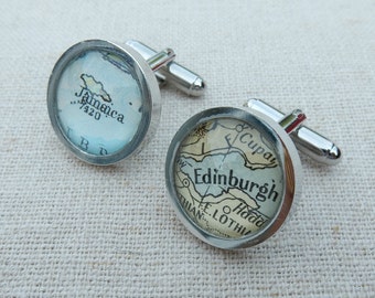Personalised map cufflinks, distance gift, wedding cufflinks, long distance friendship, fathers day, gift for traveller or expat