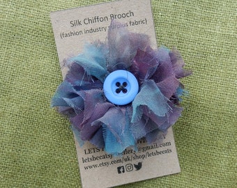 Purple and blue shaded Silk chiffon brooch - sustainable deadstock fabric