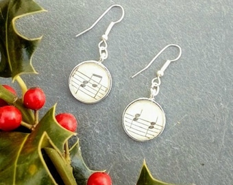 Christmas gift for music lover - music note earring from vintage sheet music , stocking stuffer for women,