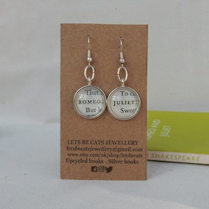 Romeo and Juliet earrings, gift for Shakespeare lover