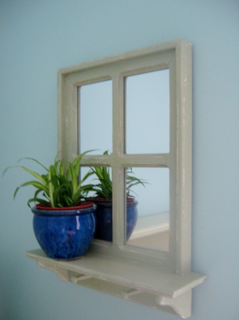 Farmhouse Window Mirror With Shelf in off White Etsy