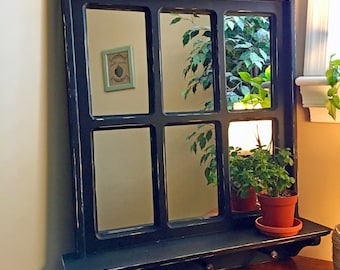 Reserved For David - Farmhouse Window Mirror with Shelf: Reclaimed Wood Rustic Decor