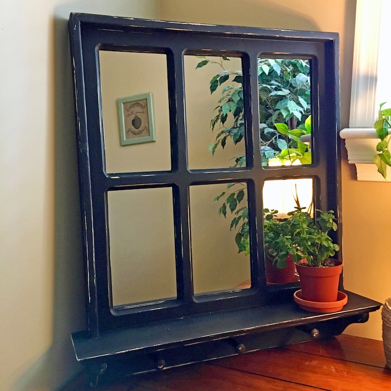Reserved For David - Farmhouse Window Mirror with Shelf: Reclaimed Wood Rustic Decor image 1