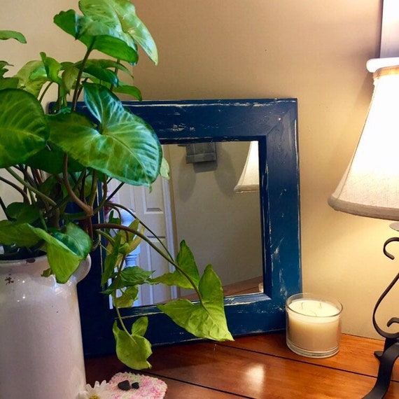 Blue Wall Mirror Rustic Wall Mirror Wall Blue Mirror | Etsy
