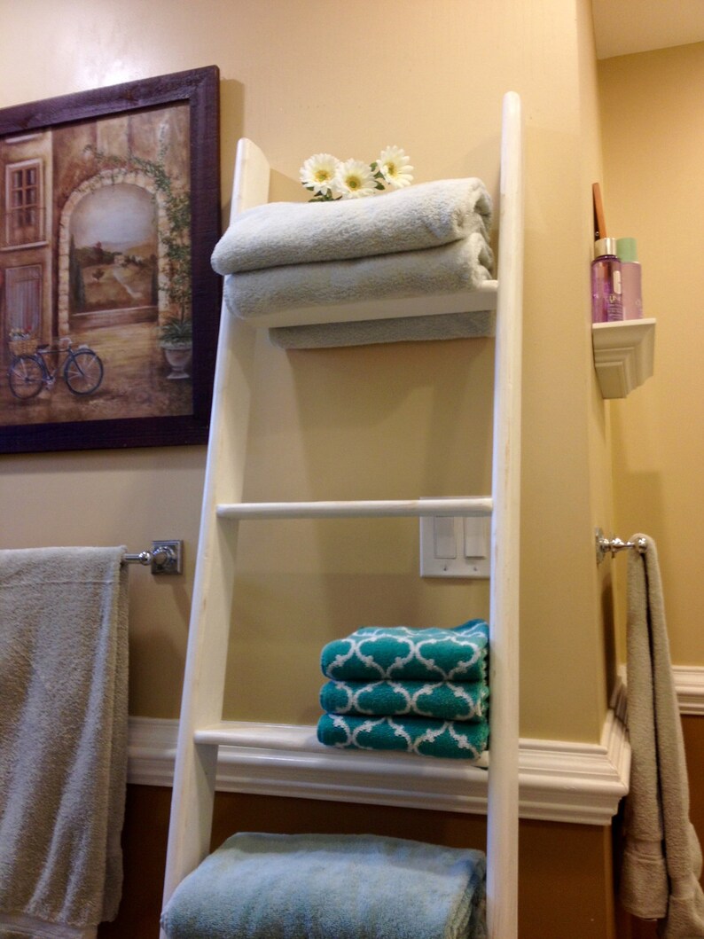 Wood Ladder Bathroom Decor Towel Storage Rack Rustic Etsy