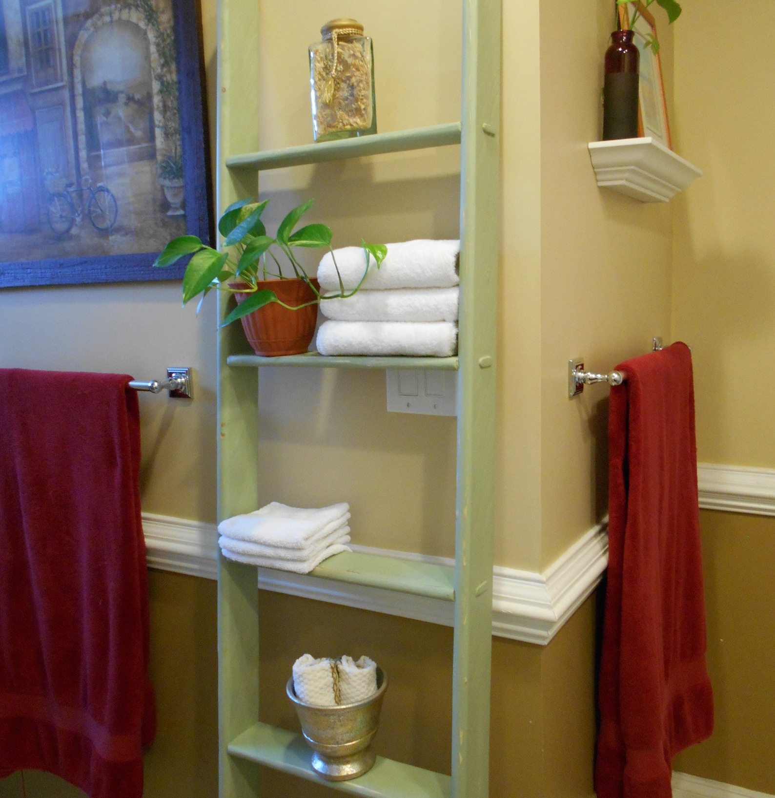LEANING LADDER SHELF Wood Bathroom Shelves Bathroom Etsy