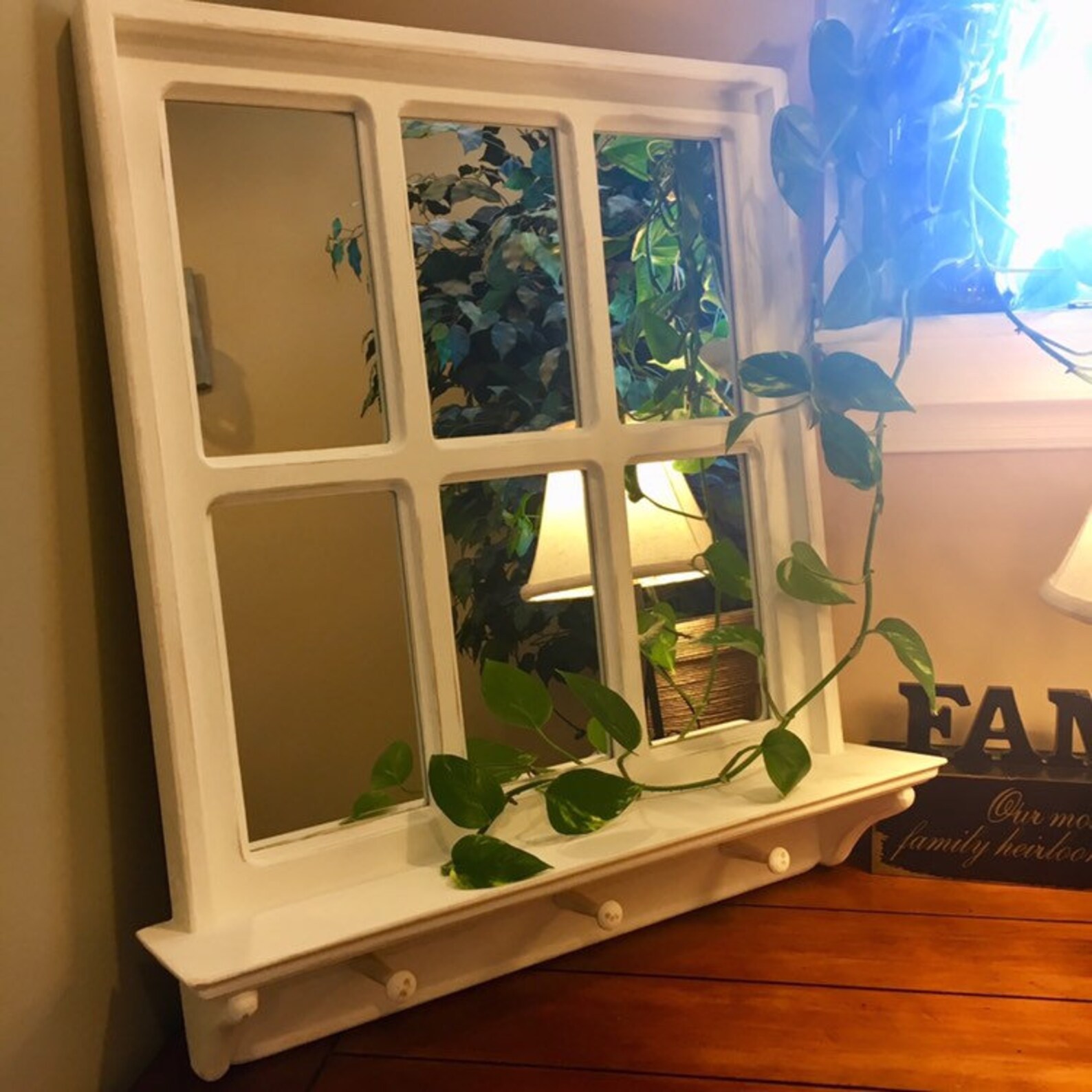 Wall Decor Mirror Farmhouse Window Mirror With Shelf Etsy