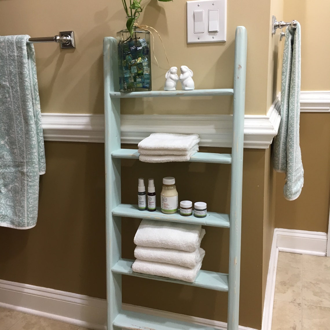 Leaning Ladder Shelf Rustic Ladder Shelf Leaning Shelf Books Etsy