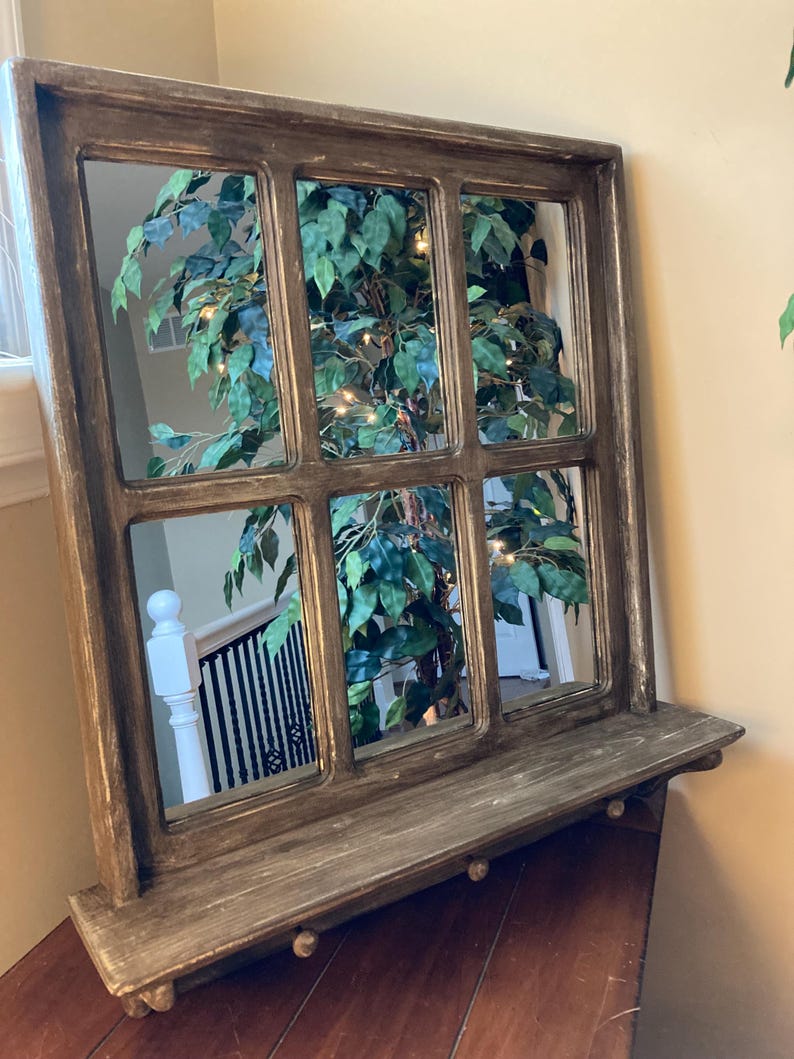 Reserved For David - Farmhouse Window Mirror with Shelf: Reclaimed Wood Rustic Decor image 2
