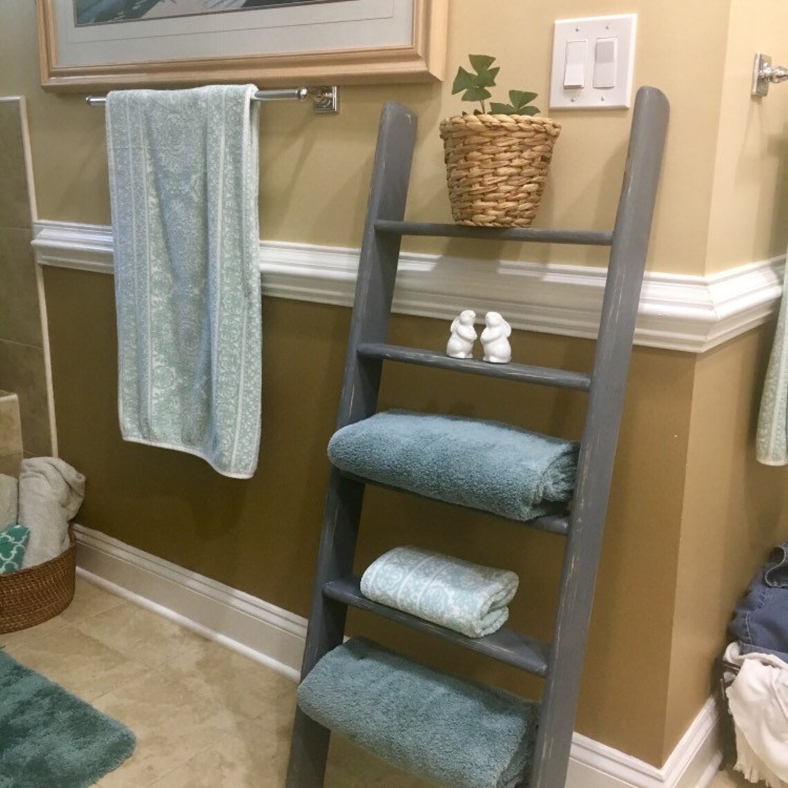 RUSTIC LADDER SHELF Bathroom Wall Decor Personalized Ladder | Etsy