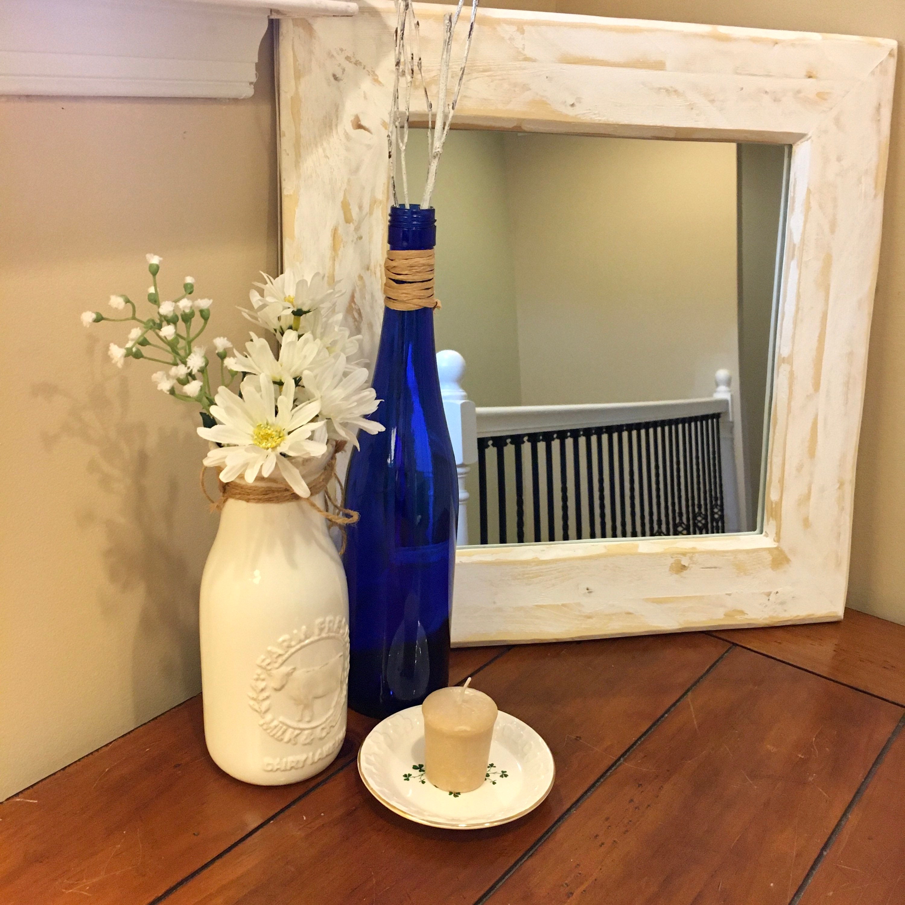 White Wall Mirror Rustic Wall Mirror Distressed Vanity Mirror Bathroom ...