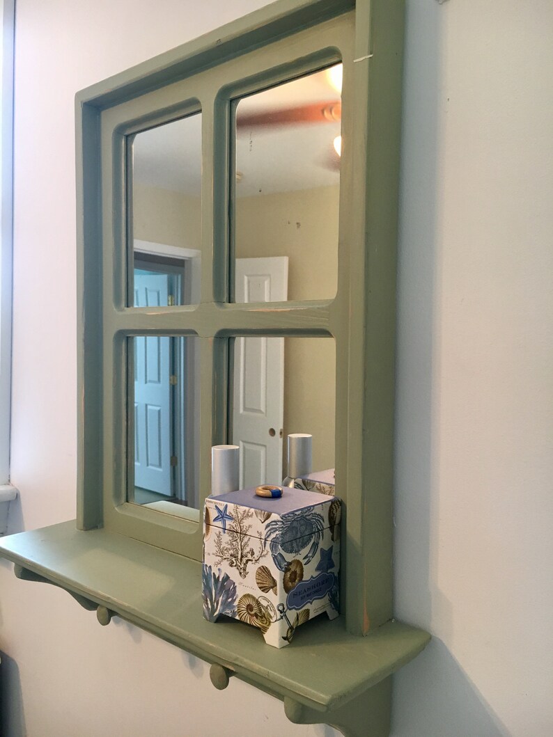 Farmhouse Window Mirror With Shelf in off White Etsy