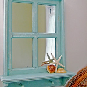 Bedroom Mirror Wall, Rustic Wall Mirror, Mirror Wall Decor, Blue Wall Mirror, Rustic Window Mirror, Shabby Chic Mirror