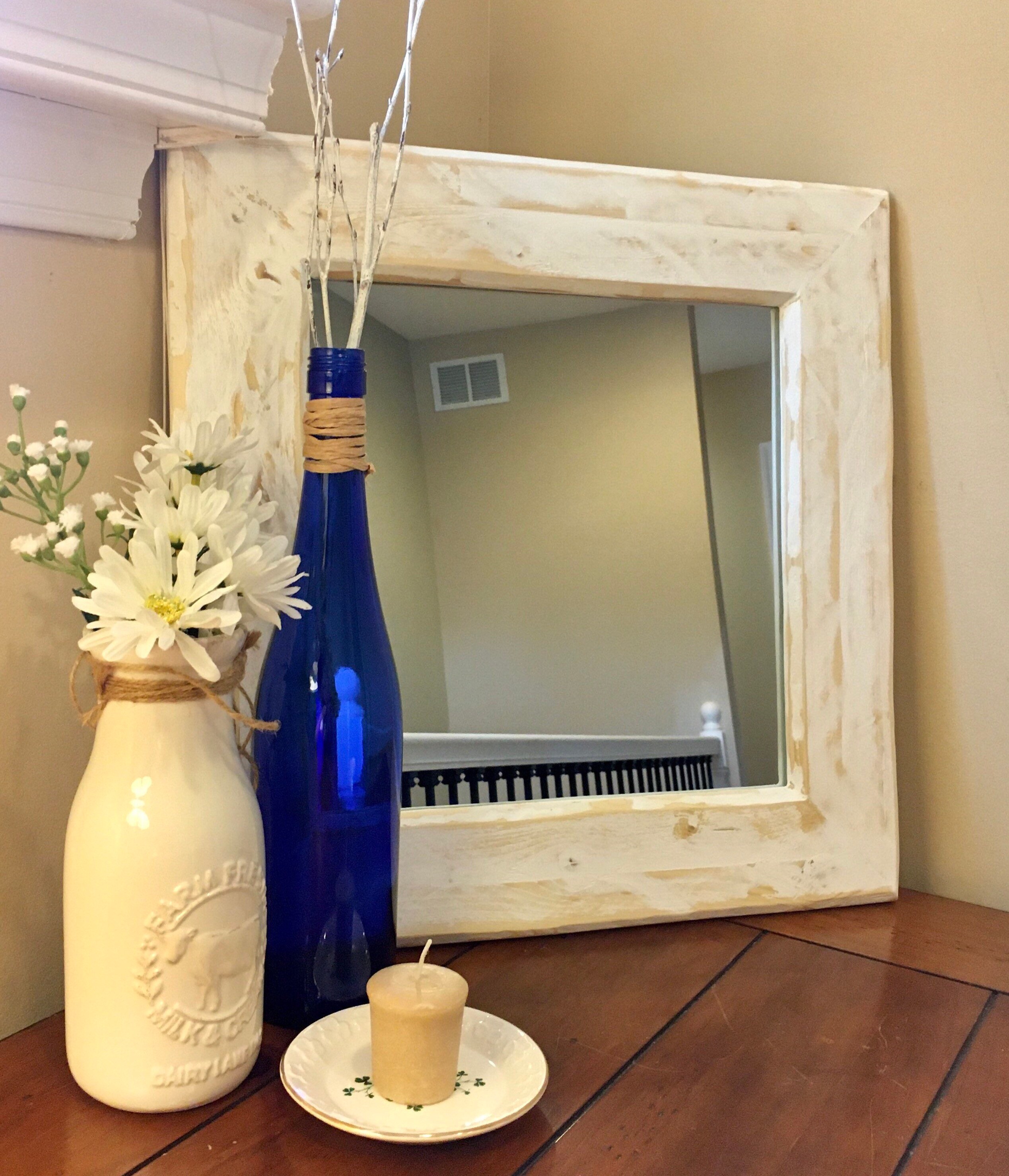 White Wall Mirror Rustic Wall Mirror Distressed Vanity Mirror Bathroom ...