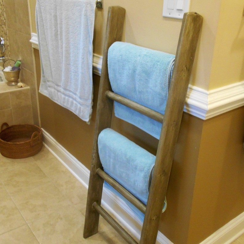 RUSTIC LADDER SHELF Bathroom Wall Decor Personalized Ladder Etsy
