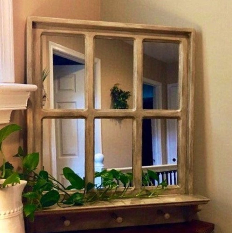 Farmhouse Window Mirror With Shelf Rustic Mirror Rustic Etsy