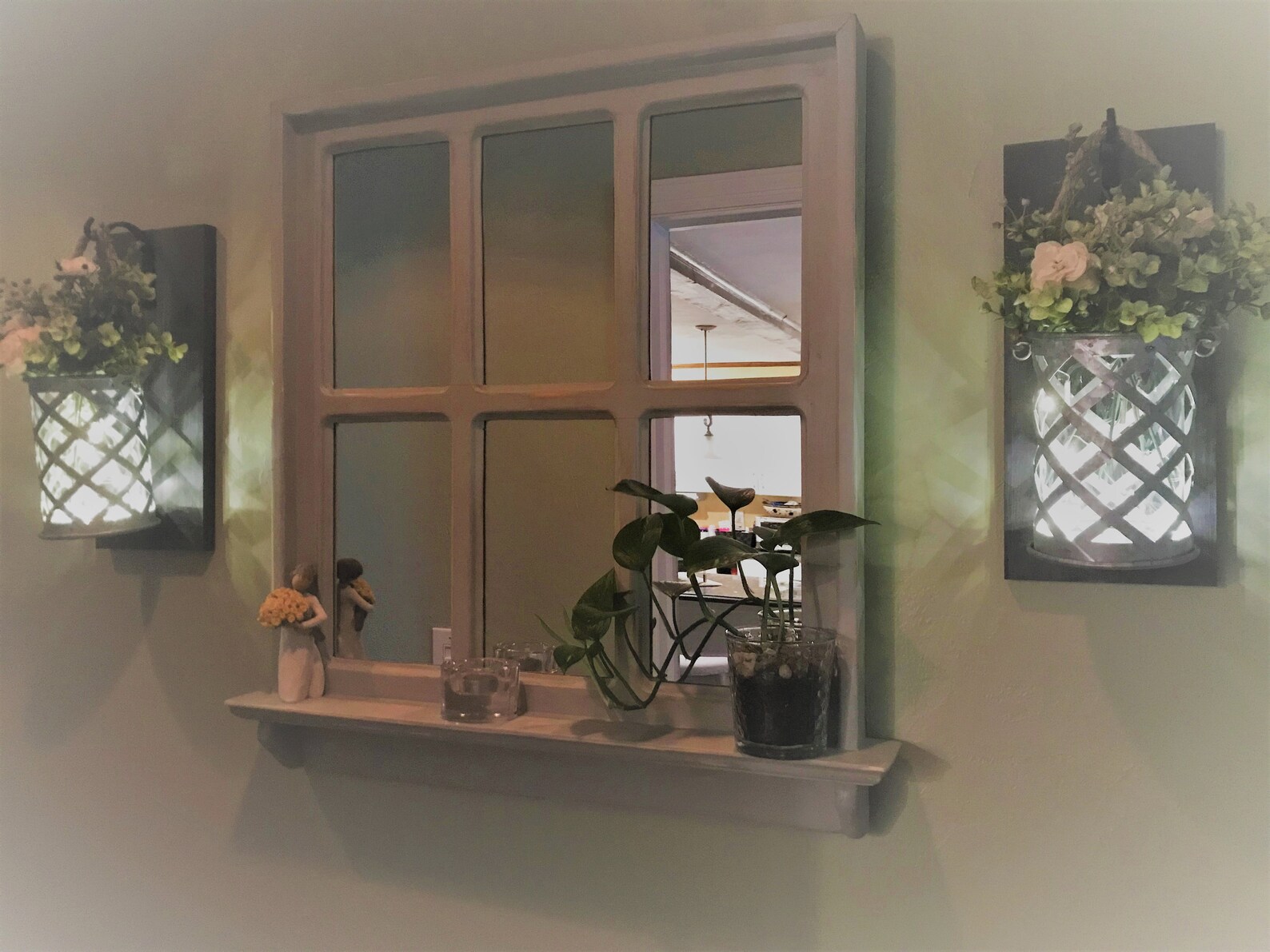 Farmhouse Window Mirror With Shelf Rustic Window Mirror Etsy