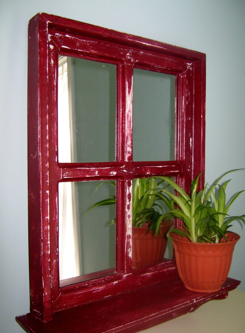 Farmhouse Window Mirror With Shelf in off White Etsy