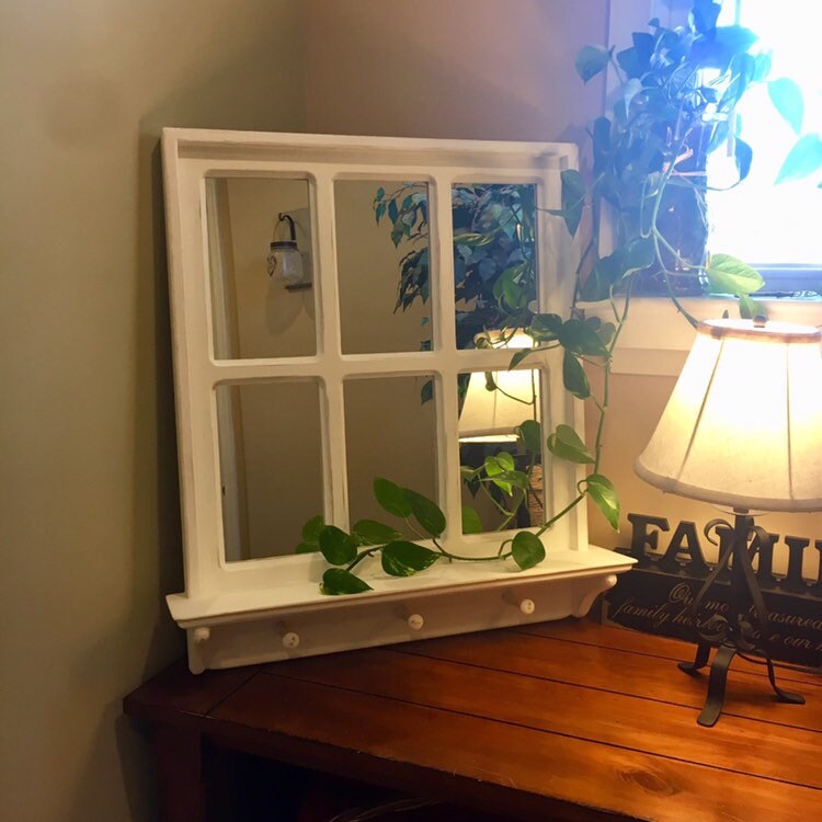 Wall Decor Mirror Farmhouse Window Mirror With Shelf Etsy
