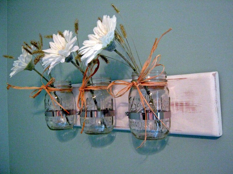 MASON JAR ORGANIZER Bathroom Organizer Hanging Wall Sconce Etsy