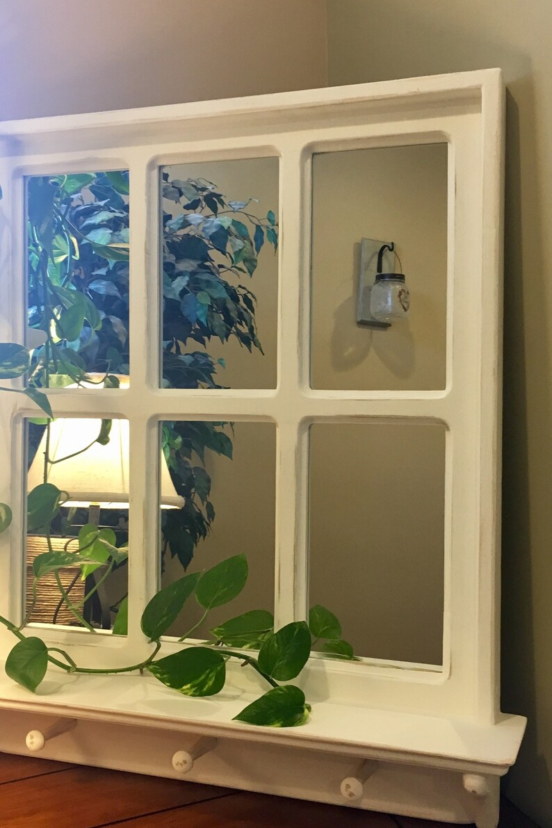 FARMHOUSE WINDOW MIRROR With Shelf in White Etsy