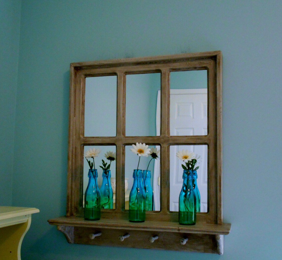FARMHOUSE WINDOW MIRROR With Shelf in White Etsy
