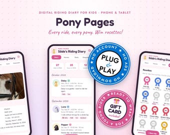 Kids Horse Riding Journal with Printable Gift Card, Digital Pony Diary for Young Riders