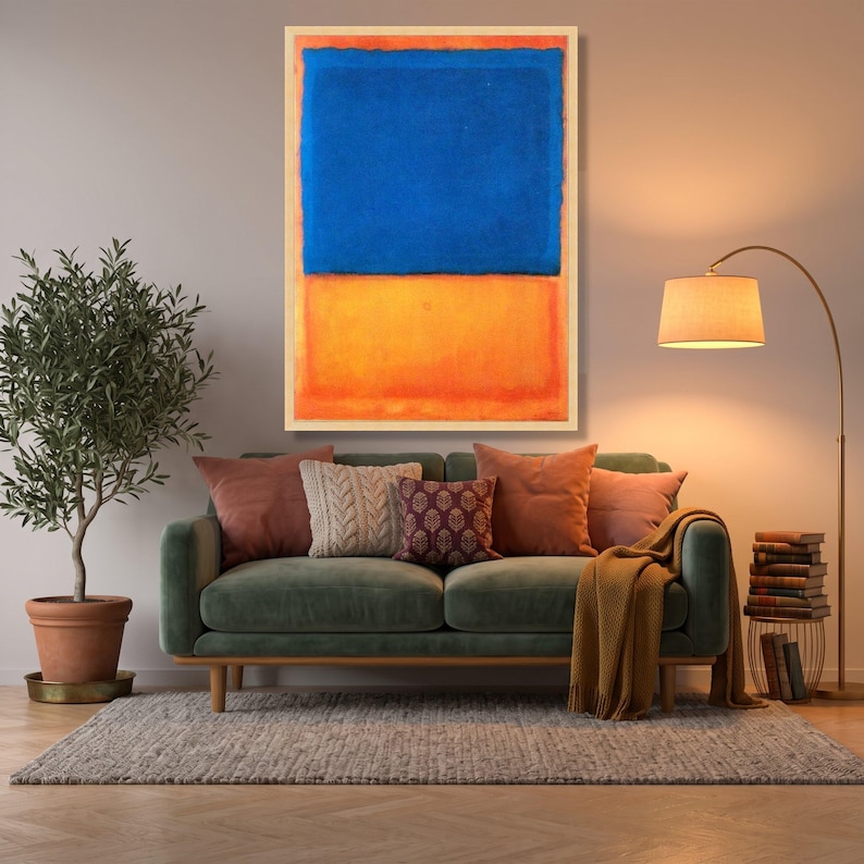 Contrast Abstract Art Pattern Mark Rothko Blue and Orange Contrast Canvas, Modern Abstract Wall Art ...