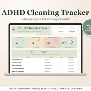 Planer sprzątania dla osób z ADHD, śledzenie obowiązków domowych w Arkuszach Google i Excelu, lista kontrolna sprzątania do druku zdjęcie 1