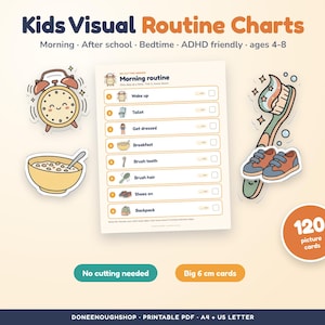 Wizualne wykresy rutyny dla dzieci, karty obrazkowe przyjazne dla osób z ADHD (120 kart, PDF) zdjęcie 1