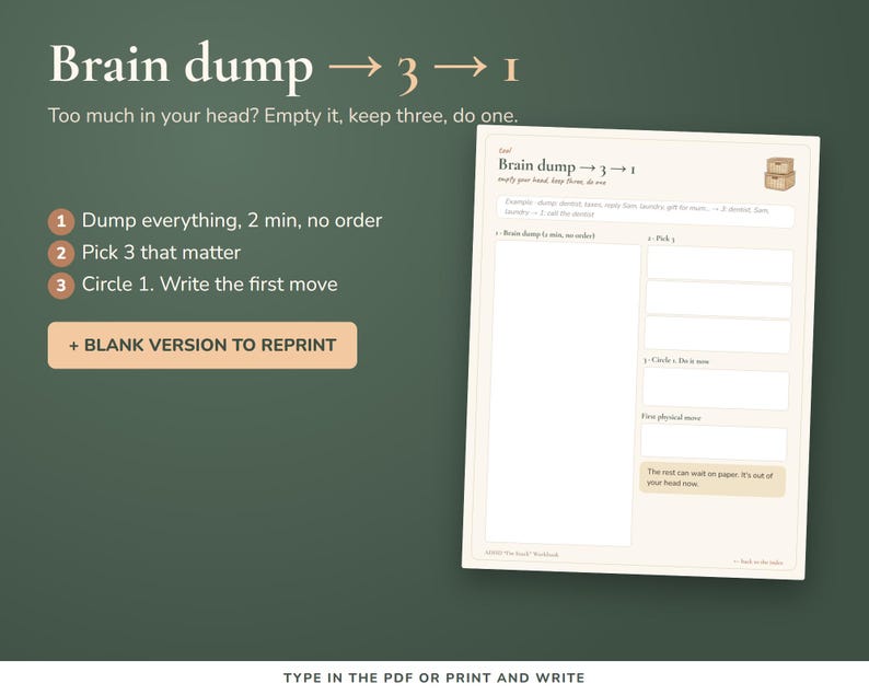 ADHD Workbook for Task Paralysis, Brain Dump Worksheets, Executive Function Tool, Fillable PDF zdjęcie 4