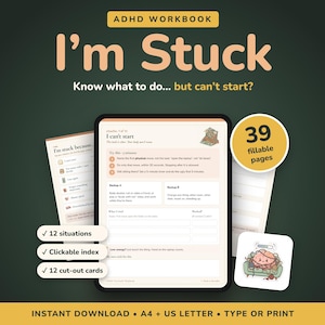 ADHD Workbook for Task Paralysis, Brain Dump Worksheets, Executive Function Tool, Fillable PDF zdjęcie 1