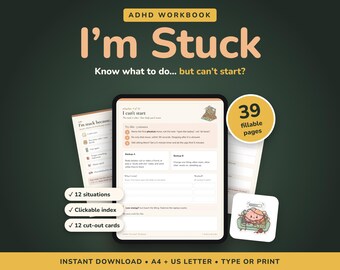 ADHD Workbook for Task Paralysis, Brain Dump Worksheets, Executive Function Tool, Fillable PDF