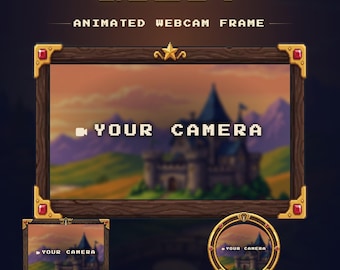 Pixel Quest Animated RPG Cornice per webcam Twitch, gemme d'oro, overlay OBS (download digitale)