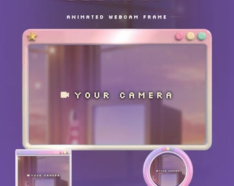 Cornice animata Y2K lucida pastello per webcam Twitch, sovrapposizione per streaming retrò (download digitale)