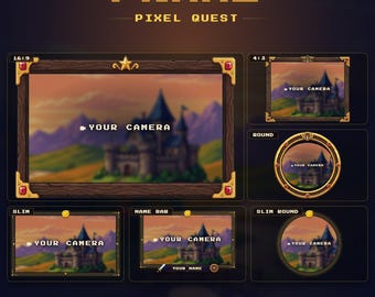 Pixel Quest Animated Twitch Webcam Frame, RPG Gold Gems Webcam Overlay and Camera Border for OBS Streamlabs (Digital Download)