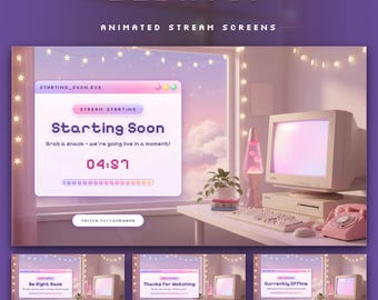 Y2K Twitch Starting Soon Screen, BRB & Ending, Animated Retro Computer Room (Digital Download)