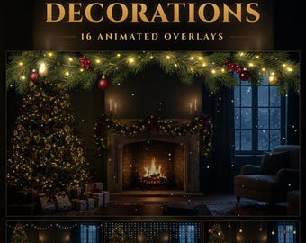 Christmas Stream Decoration, 16 Animated Twitch Overlays, Twinkle String Lights, Pine Garland, Falling Snow Winter Overlay