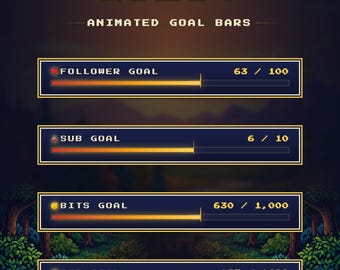 Barra degli obiettivi animata di Pixel Quest, widget per streaming Twitch a tema RPG (download digitale)