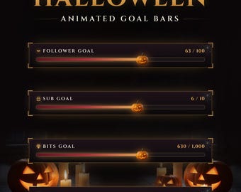 Barra degli obiettivi animata per Halloween su Twitch, sovrapposizione con zucca gotica (download digitale)